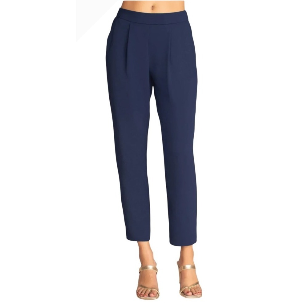 Trina Turk Sky Pants Women Medium Navy Blue NWT Pleated Pull On Ankle Preppy